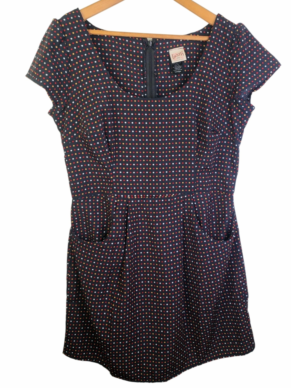 Lucky 13 Multi-Color Polka Dot Pocket Mini Dress . LG. #388